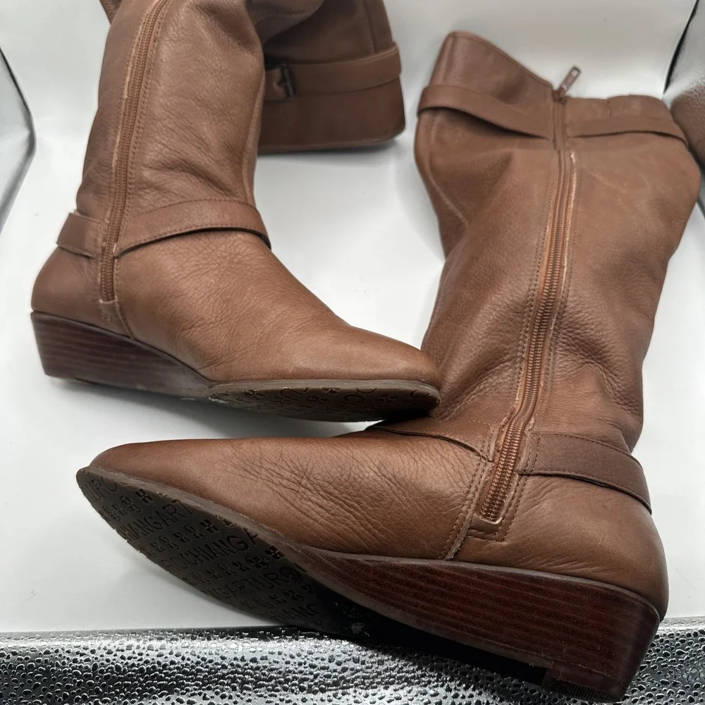 Arturo Chiang Women's Leather Zip Boots Knee High‎ Riding Boots Size 7M Brown